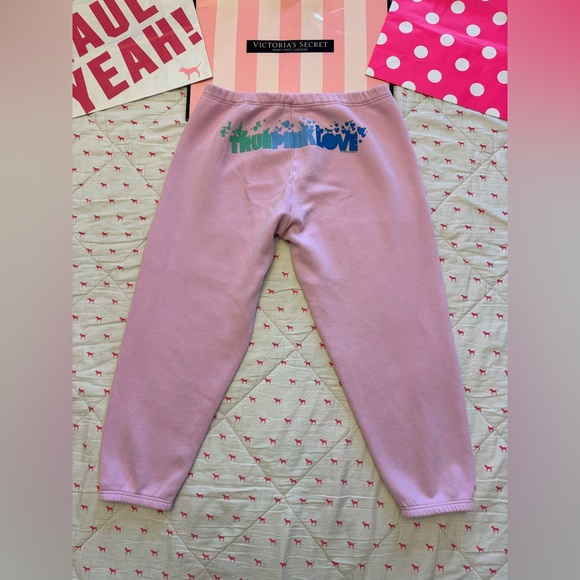 VS PINK VINTAGE Y2K SET HOODIE & SWEATPANTS TRUE PINK LOVE OMBRÉ DOG HEARTS RARE - Picture 9 of 15